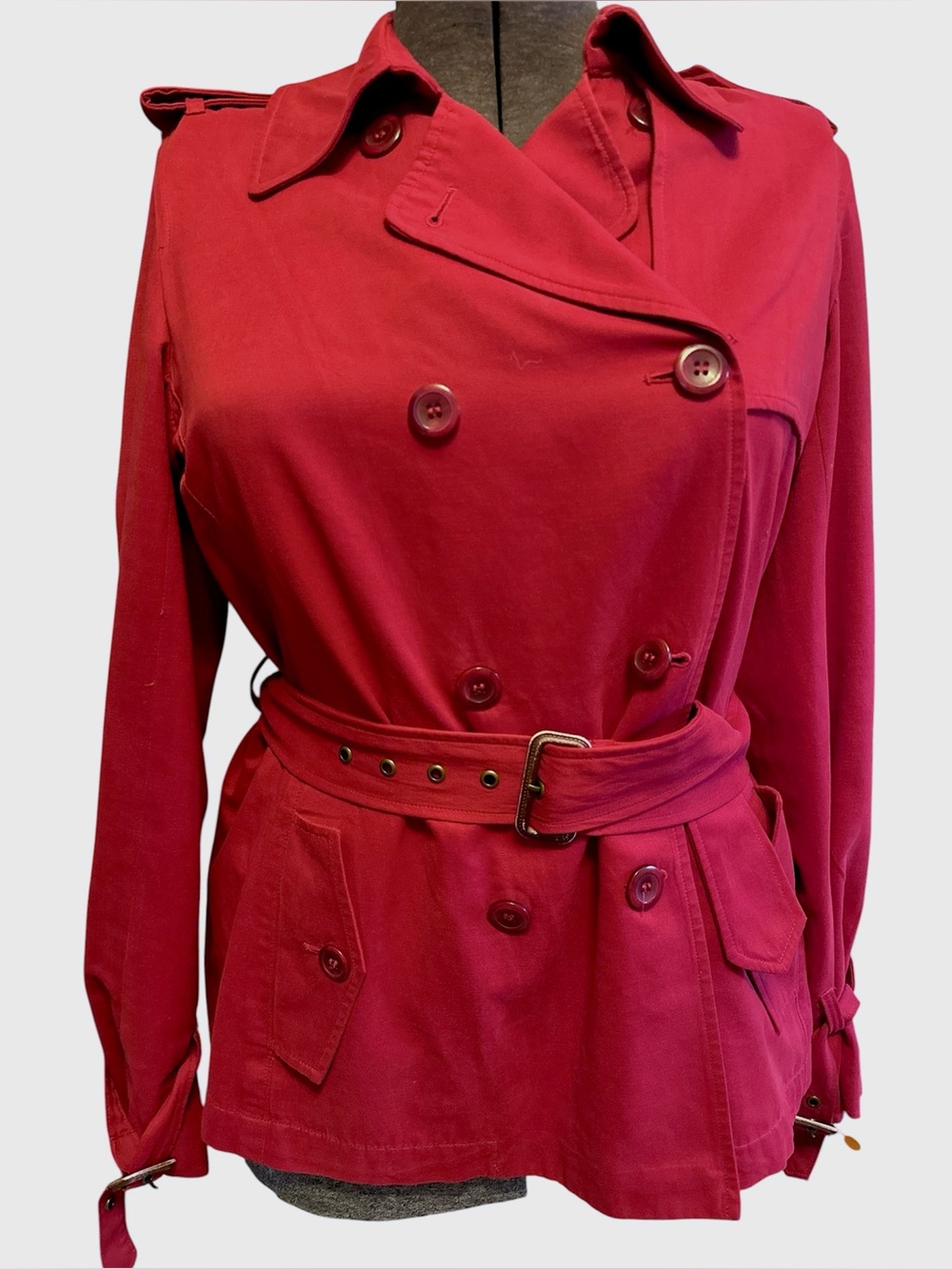 Vesti Red Belted Trench Jacket Women’s Size 6 Y2K 2000s Military Style